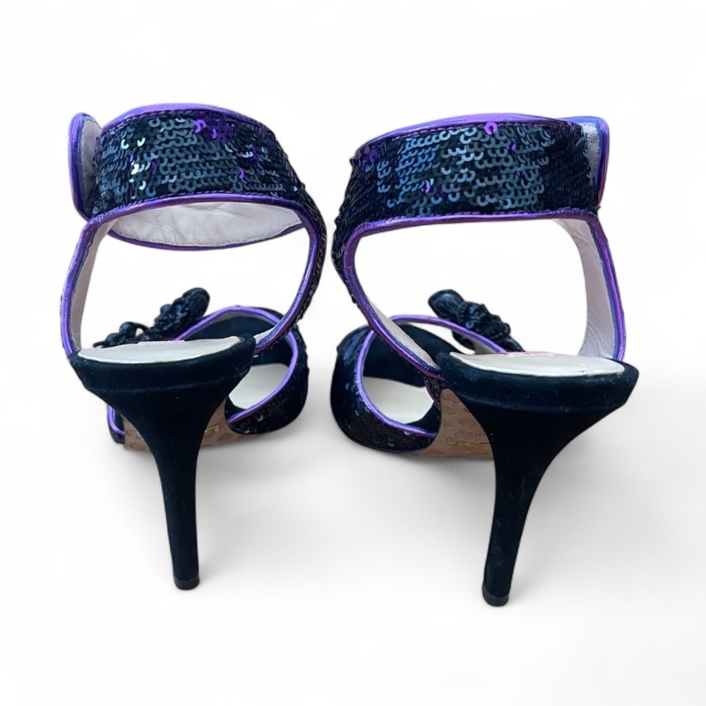 Betsey Johnson Purple & Black Sequin Beaded Flower Heels Sz 7M - Picture 5 of 10